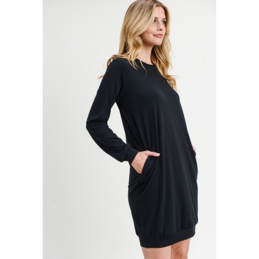 Women's Casual Soft Sweatshirt Dress Solid Black - Picture 3 of 8